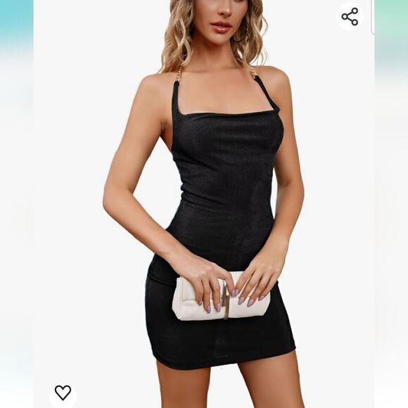 Sexy black dress with gold chain strap - Picture 4 of 15